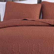 Austin Oversized Bedspread Set 3-Piece Ultrasonic Quilted Soft Lightweight Microfiber Coverlet For All Season - 紅陶 - 查看 3