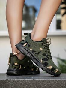 Women's Breathable Mesh Casual Shoes/Athletic Sneakers/Running Shoes, Suitable For All Seasons - 軍綠色 - 查看 2
