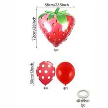 13pcs Strawberry Balloon Set, 28.35in Foil Party Decorations - Red & Pink With Green Leaves, Reusable, Summer Party & Celebration, Fun Design, Strawberry Themed Items