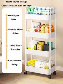 带轮子的滚动便携式推车 - 可拆卸塑料储物整理架，多功能，适用于洗漱用品、化妆品、零食，适用于办公室、厨房、浴室、卧室、宿舍 - 彩色 - 查看 7