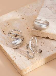 3 pièces/Set d'anneaux ouverts en métal à motif géométrique goutte d'eau, bagues de luxe élégantes pour mariages, fêtes, femmes, couples, anniversaires, cadeau polyvalent
