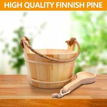 Sauna Bucket And Ladle 5 Liter 1.3 Gallon Sauna Bucket Finnish Pine Wooden Spa Accessories With Handmade Sauna Water Bucket Plastic Liner And Rope Handle - SaunaBucket1 - View 4