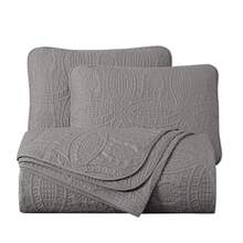 Austin Oversized Bedspread Set 3-Piece Ultrasonic Quilted Soft Lightweight Microfiber Coverlet For All Season - Grey - View 5
