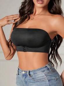1pc Black Front Closure Strapless Underwire Padded Push Up Bra, Adjustable Straps Bust Support Bra, Suitable For Formal Wear - Black - View 3