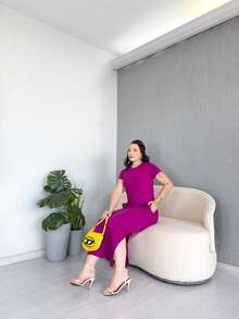 Women's Long Dress 100% Cotton - Màu tím - Xem 4