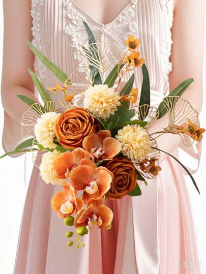 Artificial Bohemian Bridal Bouquet, Rustic Wedding Bride Bouquet, Autumn Garden Bridesmaid Artificial Wedding Bouquet, Silk Floral Arrangement, Home Decor Gift Birthday Graduation Faux Flowers Plants,Fall Decor,Autumn