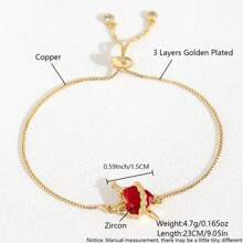 1 pieza Brazalete ajustable de cobre chapado en oro de 18 quilates con circonita roja en un diseño minimalista y personalizado para transfronteriza