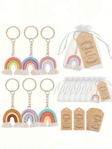 30pcs/15pcs Rainbow Woven Keychain Gift Set, Including 5pcs/10pcs Handmade Keychains, 5pcs/10pcs Thank You Cards And 5pcs/10pcs Organza Bags, Bohemian Style Rainbow Woven Keychains, Suitable For Bridesmaid Gifts, Guest Favors, Birthday Parties, Baby Showers, Mother's Day Parties, Engagement Parties, Bachelorette Parties And Bar/Bat Celebrations