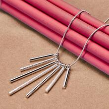 925 纯银镀金蛇链光滑串珠吊坠项链男女时尚婚礼派对饰品 - 銀色 - 查看 2