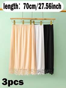 3pcs/1pc Women Waist Slip Dress With Adjustable Elastic Waistband, Anti-Static & Anti-Exposed Lining Skirt Slip Underdress For Daily Wear Fall, Autumn, Halloween