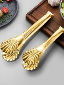1pc Reusable Shell-Shaped Food Tong For Snack, Cake, Salad, Pastry, Bread, Fruit, Meat, Cookware, Spaghetti Clips With Gold And Silver Option, Kitchen Cooking Clamps, Party/Wedding Dinnerware, Multi-Functional Kitchen Utensils, Kitchen Supplies