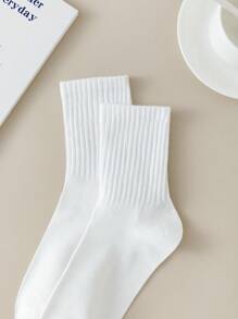 6 pares de calcetines blancos hasta la pantorrilla para mujer, calcetines deportivos casuales de unicolor de moda para primavera/verano