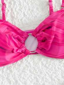 夏季花卉印花性感女士 2 件套比基尼套装，带可调节肩带 - 紅色 - 查看 4