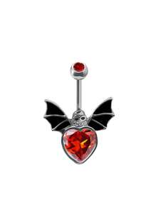 1 pièce Anneau de nombril décoratif en forme de chauve-souris avec pierres strass, araignée en web et crâne pour l'Halloween, pour femmes, bijoux de corps de nombril