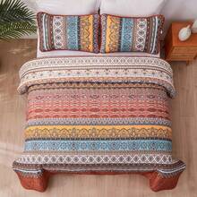 3 Pieces Boho Quilt Sets Queen King Size,Purple Bohemian Quilt Coverlet Soft Microfiber Lightweight Bedspread With 2 Pillowcases For Wedding Items,Valentines Day Home Bed Room Decor,Easter Gifts,Mothers Day Gift,All Season - Orange-red - 查看 4