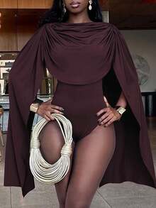 Body con pliegues para mujer, elegante y sexy, para verano - Marrón rojizo - Ver 4