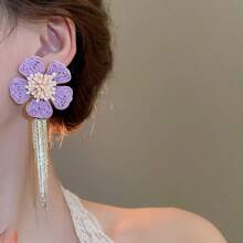 Andkiss 1 Pair Bohemian Style Floral Tassel Earrings
