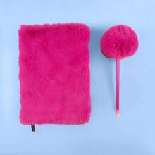 Individuell gestalteter bunter Plüsch A5 Notizblock, minimalistischer flauschiger Stoff Notizblock, individuelles Plüsch Mäppchen Set, Pompon Stift Prämiengeschenke, Planer, Tagebuch, Notizbuch Set als Geschenk zur Schulanfang für Freunde, Freundinnen, Mitschüler