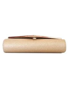 新款亮片晚宴手拿包，手工实用大号V型折叠钱包，女士派对手提包 - 玫瑰金 - 查看 6