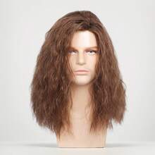 Men Wig Long Men Wig Curly Layered Hooded Flame Retardant Synthetic Wig Men Natural Wig Daily Party Costume Cosplay Wear (Brown), Carnival/Mardi Gras/Masquerade
