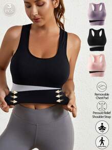 3pcs/Set Women Colorful Wireless Shockproof Sports Bra For Running, Fitness, Yoga