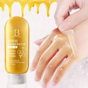 1/3 件 210 克烟酰胺黄金蜂蜜撕拉式手蜡、深层保湿蜂蜜撕拉式手膜、保湿去角质手足去角质膜、手部保湿手套、滋养亮肤精华液（适用于女性干燥粗糙肌肤）