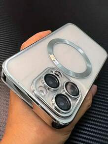 1 Stück minimalistisches Überzug Klar Wireless Ladehülle kompatibel mit iPhone 16 15 14 13 12 11 Pro Max Plus X XS XR 7 8 galvanisierter Kamera-Film TPU-Hülle
