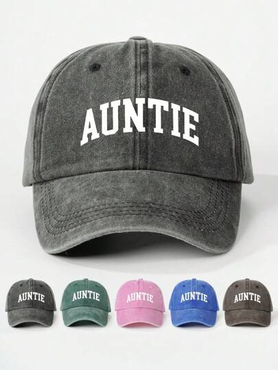 1pc Printed "Auntie" Washed Baseball Cap, Adjustable Outdoor Sun Protection Casual Hat, Suitable For Travel, Beach Holiday, Y2K Style For Young People