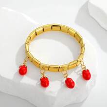 1 szt. Bransoletka hip-hopowa ze stali nierdzewnej, włoska, elastyczna, czerwona, papryczka wiśniowa, pomidory jabłkowe, moduł DIY, regulowana, odpinana bransoletka do codziennego noszenia, randkowania i prezentów