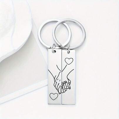 1pair I Love You Matching Heart Keychain Stainless Steel Tag Keyring Valentine's Day Mother's Day Father's Day Gift Valentines Car Accessories Bag Charm Backpack For School Cute Goth Y2k