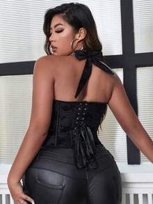 Apperloth A 加大码不对称下摆印花抹胸露脐上衣，朋克性感音乐节服装（黑色） - 黑色 - 查看 2