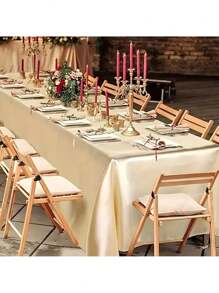 2 Pieces White Satin Wedding Tablecloth - Elegant Rectangular Polyester Table Cover 101.9 Inches X 57 Inches For Weddings, Birthdays, Halloween, Graduation Parties - Durable, Easy To Clean, Available In A Variety Of Colors, Wedding Dining Table Decorations, Christmas Decorations