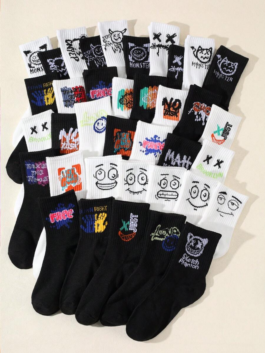 20 paia di calze elastiche sopra il ginocchio con stampe graffiti di moda streetwear, sportive e da skate, per adolescenti