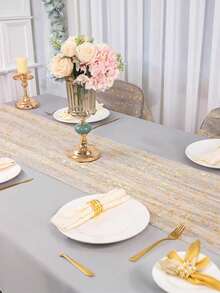 1pc Gold Table Runner, Seasonal Table Decor For Spring/Summer, Sheer Chiffon Gold Table Runner, Gold Party Table Decoration For Wedding, Birthday - Gold - View 5