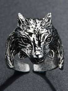 1pc Men's Punk Style Animal Alligator Wolf Lion Owl Vintage Ring, Gift Ideas