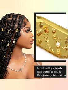 Bộ phụ kiện tóc Cecillia Gold 220 món, trang trí tóc tết, kẹp tóc nữ, vòng tóc kim loại, hạt trang trí tóc dreadlock, trang sức tết tóc, kẹp tóc phong cách Bohemian, tóc nối, phụ kiện tóc, phụ kiện đội đầu, ghim cài tóc. - Vàng - Xem 4
