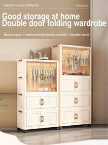 Foldable Transparent 2-Door Children Wardrobe With Drawers, Storage Cabinet Organizer Rack, No Assembly Required