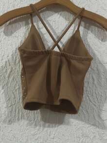 Cropped Top In Neuprene Fabric With Tulle And Extra Shiny With A Small Cup, Size 36-40 - Mocha Brown - View 2