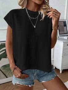 优雅女士宽松白色短款针织背心 - 休闲街头风无袖圆领上衣，简约复古风，适合返校季、秋冬季节，也适合圣诞节、感恩节和新年等节日、度假、海滩等场合。黑色夏季 - 黑色 - 查看 8