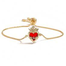 1 pieza Brazalete ajustable de cobre chapado en oro de 18 quilates con circonita roja en un diseño minimalista y personalizado para transfronteriza