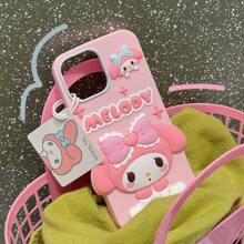 Sanrio Custodia protettiva in silicone 3D, compatibile con Apple 16/15, con motivi cartoni animati carini rosa e Melody della linea Sanrio, per la piena copertura del telefono