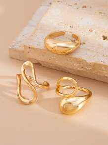 3 pièces/Set d'anneaux ouverts en métal à motif géométrique goutte d'eau, bagues de luxe élégantes pour mariages, fêtes, femmes, couples, anniversaires, cadeau polyvalent
