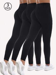 3 paquetes de leggings deportivos negros versátiles para mujeres, pantalones ajustados de alta elasticidad para entrenamiento de fitness, correr, actividades al aire libre, playa, fiesta, festival de música, ejercicio en casa, sentadillas profundas, yoga de modelado corporal, senderismo, camping, de largo tipo capri