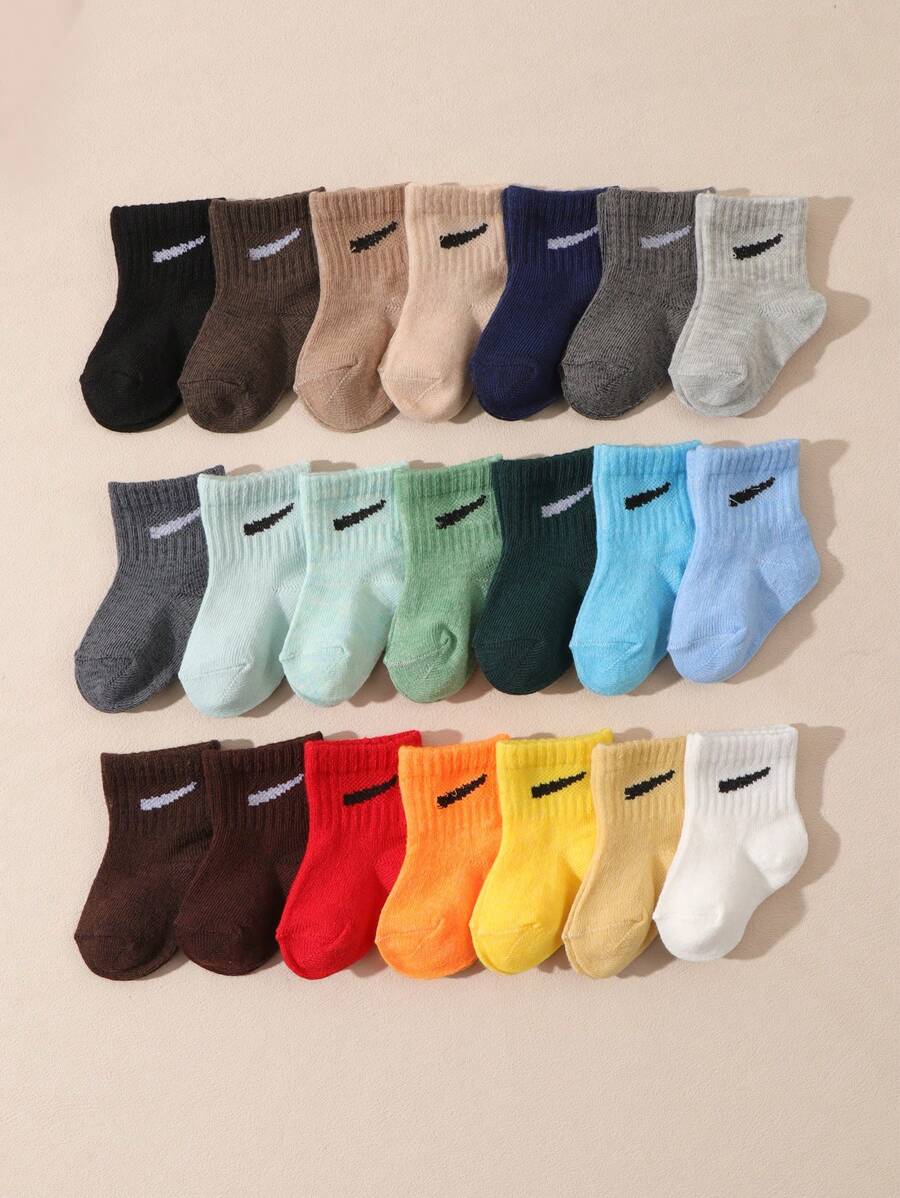 10 Pairs/Set Baby Boys' Random Candy Color Casual Elastic Mid-Calf Socks For Summer
