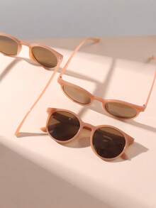 3 Pairs Korean Retro Round Frame Fashion Glasses - Brown - View 3