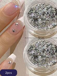 1/2pcs Simple Silver Star Nail Decorations, Small Size Nail Art Glitter Star Nail Jewelry, Small Star Nail Accessories, Components, Nail Supplies, Y2K Nails - Silver - View 6