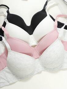 4pcs/Set Plain Comfortable Minimalist Style - Sports Casual - Cute Chic - Sweet Knit Wire-Free Bras