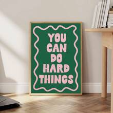 1pc, Canvas Hanging, Framed, Wall Arts, Posters, You Can Do Hard Things Art Print, Pink And Green Poster, Daily Reminder Affirmation Poster, Girly Bedroom Art, Dorm Decor, Home Office Decor, Room Decor