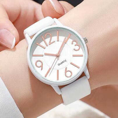 1 pezzo Orologio da donna rotondo, semplice orologio al quarzo, orologio da polso da donna, orologio da donna, regalo, cinturino in silicone comodo adatto per uso quotidiano casual, scelta regalo ideale