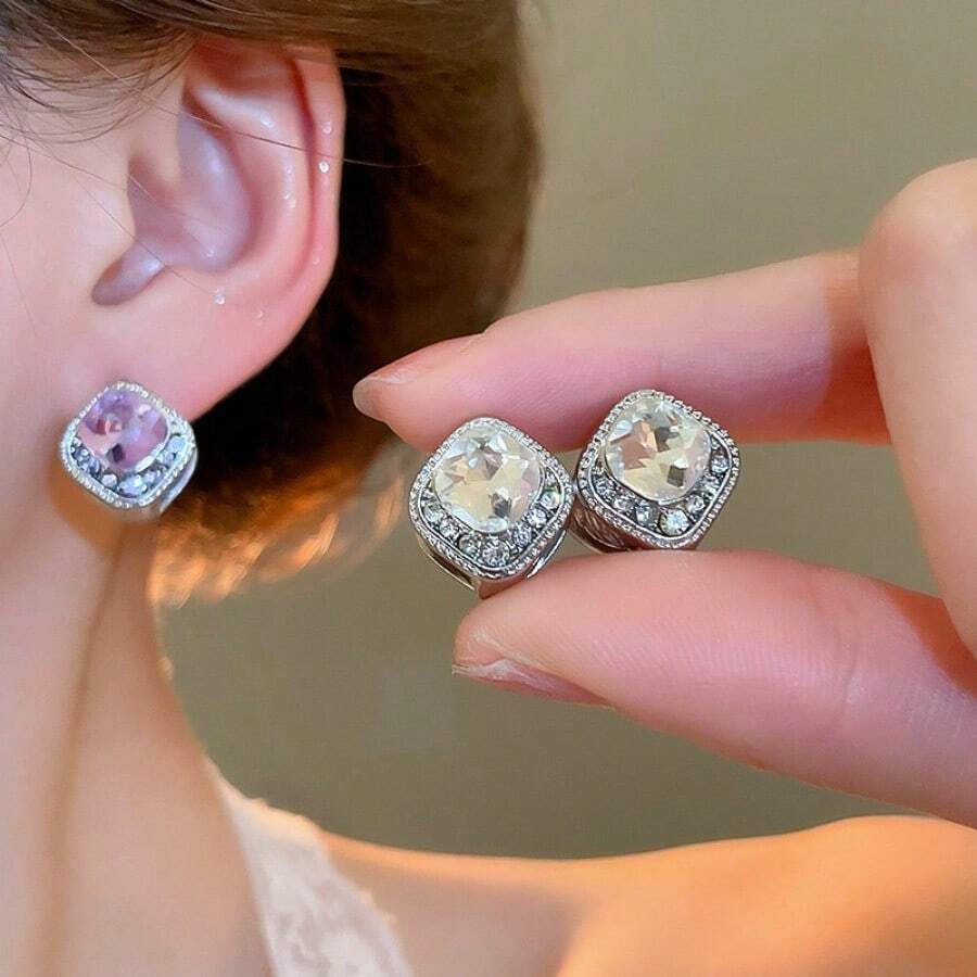 Andkiss 1 Pair French Exquisite Luxury Style Double-Sided Square Earrings - Square - View 1